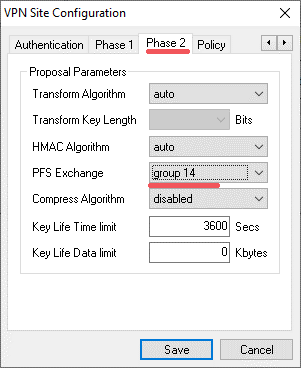 Phase2 Konfiguration des Shrew VPN Client