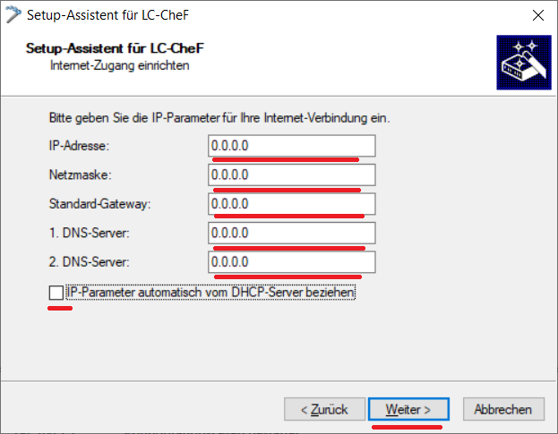 IP-Parameter für feste IP